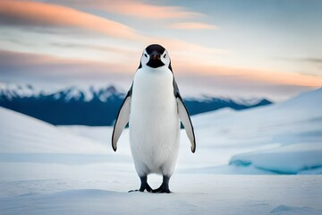 penguin in polar regions generated by AI - obrazy, fototapety, plakaty