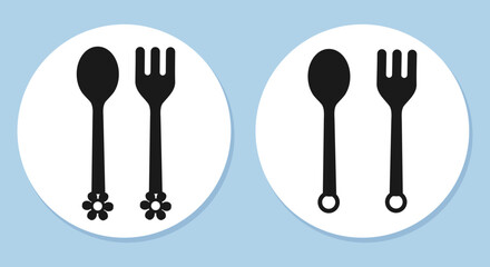 Spoon and fork icons on circle signs vector illustration.