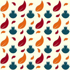 Seamless Hand Drawn Autumn Leaves Pattern Background and Design