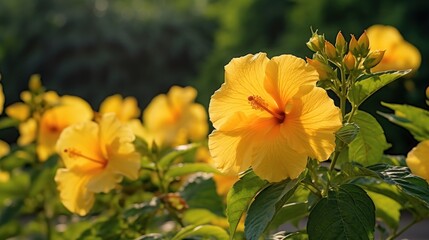 Yellow Hibiscus flowers Isolated. Mother's day concept with a copy space. Valentine day concept with a copy space. Greeting Card Concept.