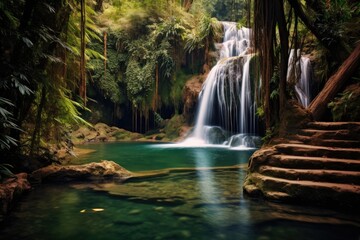 "Crystal Clear Cascade of Tranquility". Digital Poster. Ai generated.