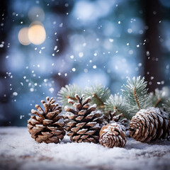 Cones and snow on neutral background