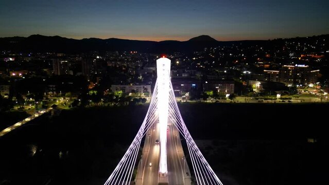 Glowing bridge in Podgorica, Montenegro.