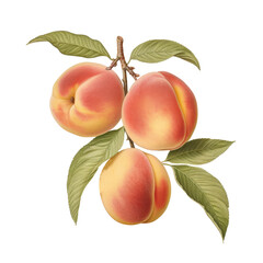 Branch with ripe peaches, PNG. Generative AI	
