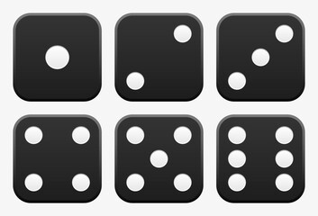 Black playing dice. Gaming cubes from one to six points. Vector Illustration.