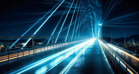 Fototapeta na wymiar Bridge Light Beam Video: Urban Nightlife Scenery