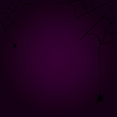 Spider and cobweb background. The scary of the halloween symbol Isolated on blue and purple illustration. The spider descends on the web