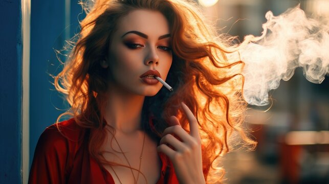 Attractive and beautiful woman smoking