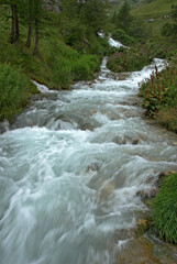 Cascade, zone de protection de la nature, Bois de la Laye, Tignes, massif de la Vanoise, Haute Tarentaise, Savoie, 73, France