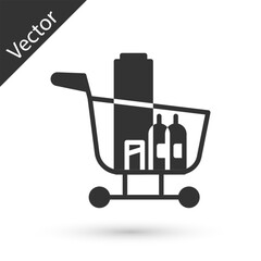 Grey Shopping cart and food icon isolated on white background. Food store, supermarket. Vector Illustration