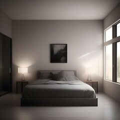 Spacious modern bedroom with light from the window AI
