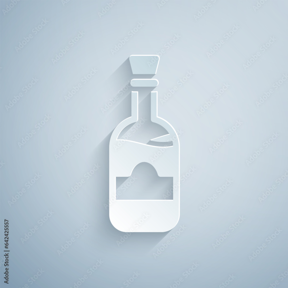 Wall mural paper cut bottles of wine icon isolated on grey background. paper art style. vector