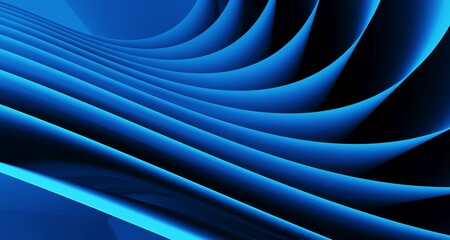 Blue abstract background with smoothly curving three-dimensional stripes, 3d render