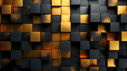 Gold abstract background wallpapers, wood blocks background,geometric, Black and gold 3d background