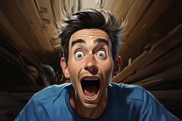 Fußball Fan schaut überwältigt und jubelnd, Europameisterschaft, Weltmeisterschaft, Karikatur