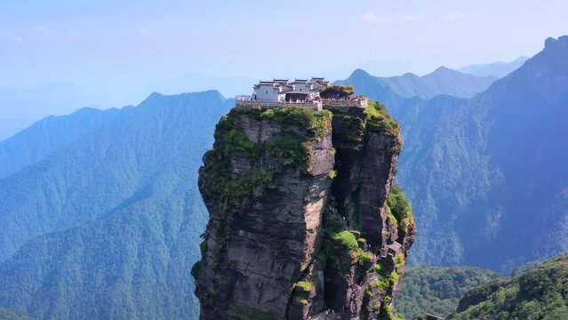 Aerial view of Mount Fanjing in Tongren, Guizhou Province, China