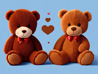 teddy bears on a colored background with hearts