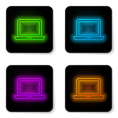 Black Laptop icon isolated on black background. Computer notebook with empty screen sign. Abstract banner with liquid shapes. Vector