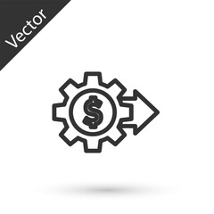 Grey line Gear with dollar symbol icon isolated on white background. Business and finance conceptual icon. Vector