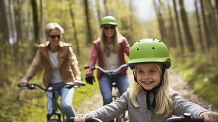A family riding a bike and having fun