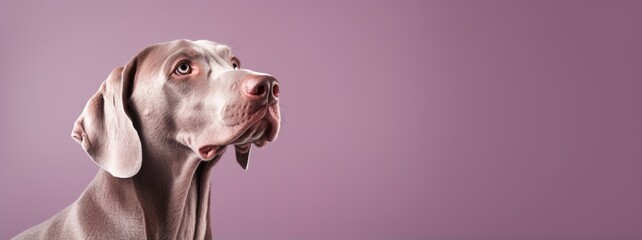 Close up profile portrait of Weimaraner dog.  Background with copy space