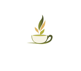 Vector illustration of cup logo with green fragrant tea isolated on white background
