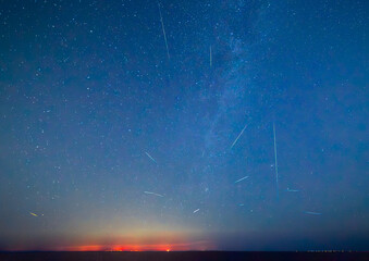 Milky Way and Perseid Shower 2023 over Sicily - shot from Malta - 642432706