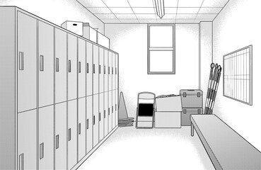 漫画風ペン画イラスト　学校_部室 © haikeisouko