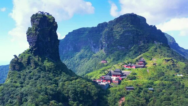 Aerial view of Mount Fanjing in Tongren, Guizhou Province, China