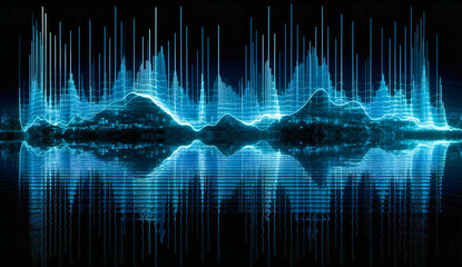 Blue Sound Wave with Light Reflection: Dynamic Music Visualization