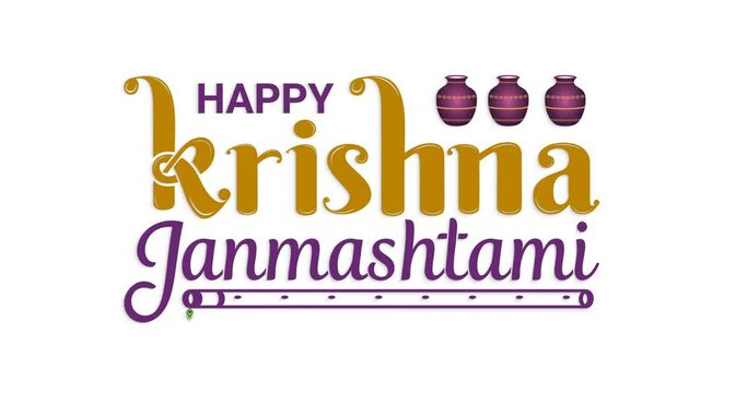 Happy Krishna Janmashtami handwritten text animation. Great for the Hindu Festival of India with text in Hindi meaning Shri Krishna Janmashtami. Transparent background, easy to put into any video.