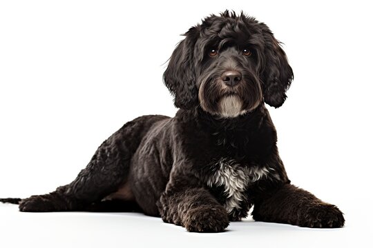 Upright Portuguese Water Dog On A White Background