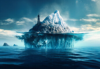 Surrealist Iceberg Floating in Ocean: Dreamlike Seascape - obrazy, fototapety, plakaty