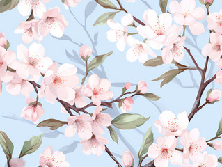 Fototapeta na wymiar Sakura flowers watercolor on blue background
