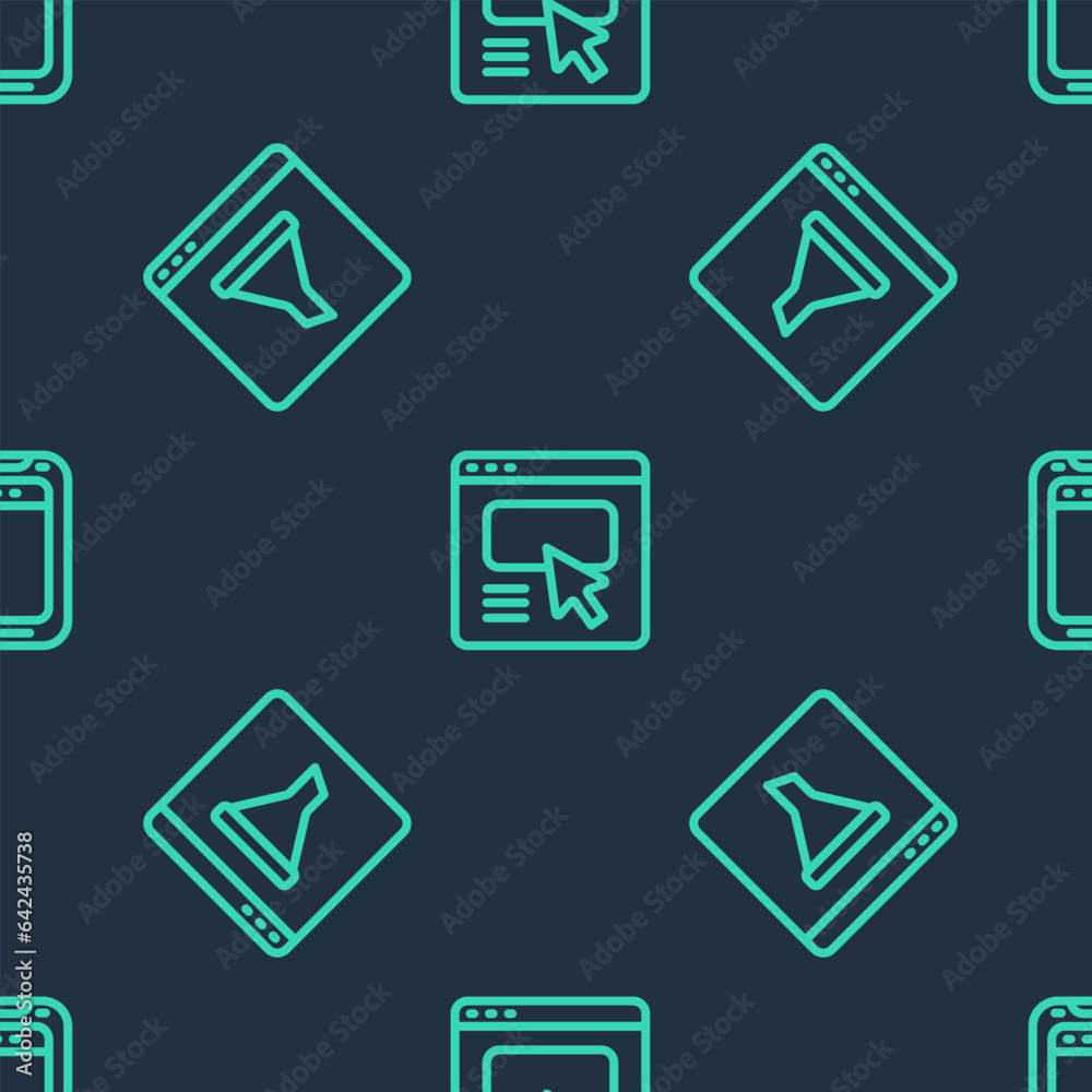Poster set line ui or ux design, browser window and mobile phone on seamless pattern. vector