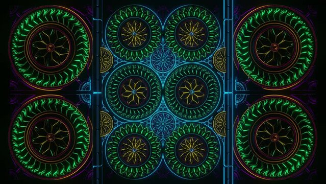 Divine aura of Ganesha transitioning through slow color changes. VJ seamless loop enriched with CGI effects, spirituality mingles with dynamic visuals for a captivating VJ set or spiritual moments
