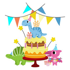 Happy Birthday Dinosaur party cake. happy dino clipart