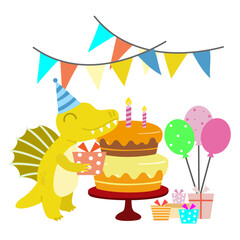 Happy Birthday Dinosaur party cake. happy dino clipart