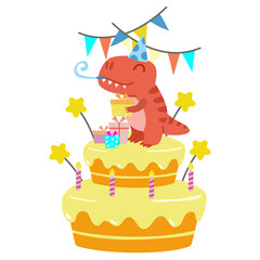 Happy Birthday Dinosaur party cake. happy dino clipart