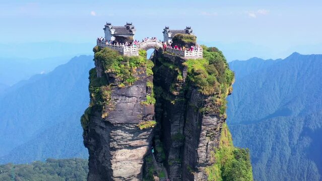 Aerial view of Mount Fanjing in Tongren, Guizhou Province, China