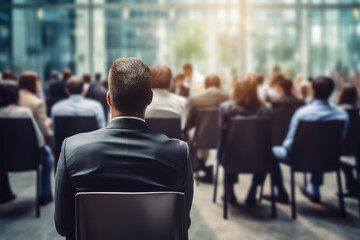 Businessman Sitting On A Chair Viewing A Presentation With Other Colleagues. Attending At A Conference. Ai Generated
