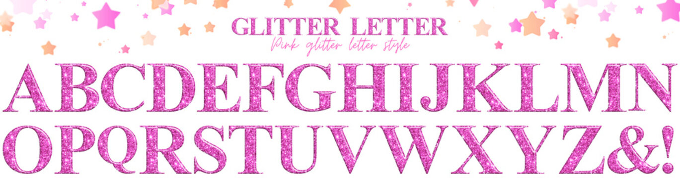 Luxury pink glitter letter uppercase, alphabet, text, character, font