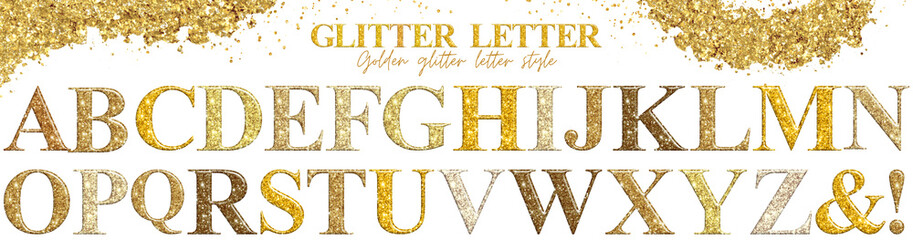Luxury golden tone glitter letter uppercase, alphabet, text, character, font