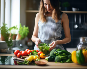 Obraz na płótnie Canvas Woman Preparing Healthy Keto Diet Meals in a Modern Kitchen 