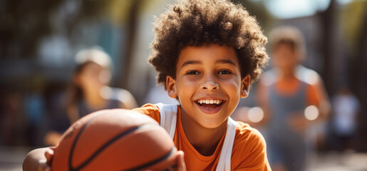 little boy playing basketball - Powered by Adobe