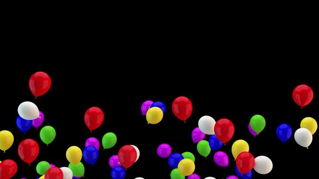 lowly rising colorful balloons isolated with alpha channel 