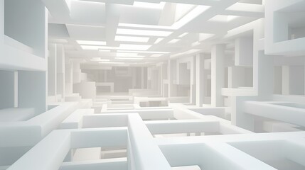 Beautiful abstract architecture background. 3D white intricate room. modern geometric wallpaper. futuristic design. textured background for presentation. generative AI