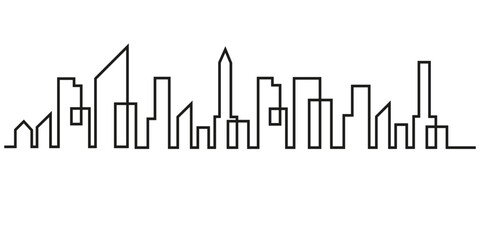 Modern city outline style vector illustration isolated on white background, modern city flat linear style illustration.