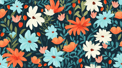 Hand drawn seamless floral pattern print, bouquets, flower compositions	
