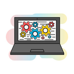 design of laptop processing a program and settings